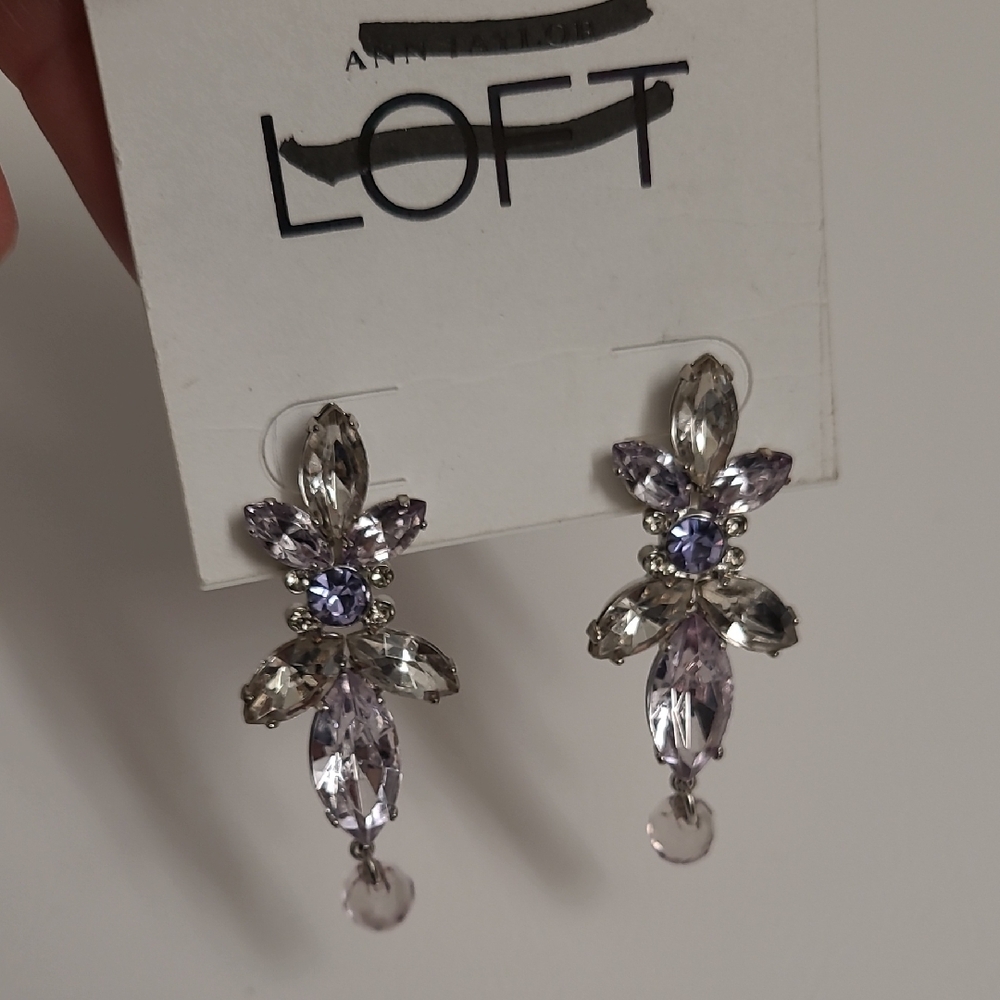 LOFT Silver and Purple Crystal Cluster Earrings